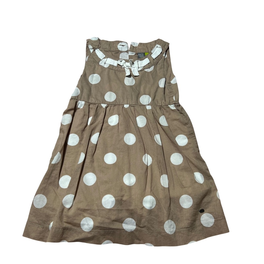 Petit Lem Signature Girls Brown Polka Dot Sleeveless Ruffle Neck Dress Size 4